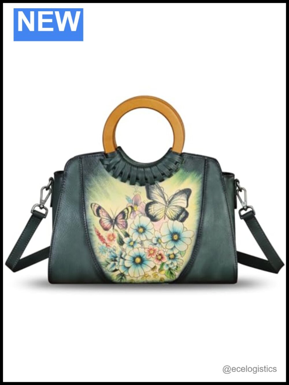 Genuine Leather Women's Satchel Hand Painted Floral Tote Purse Crossbody